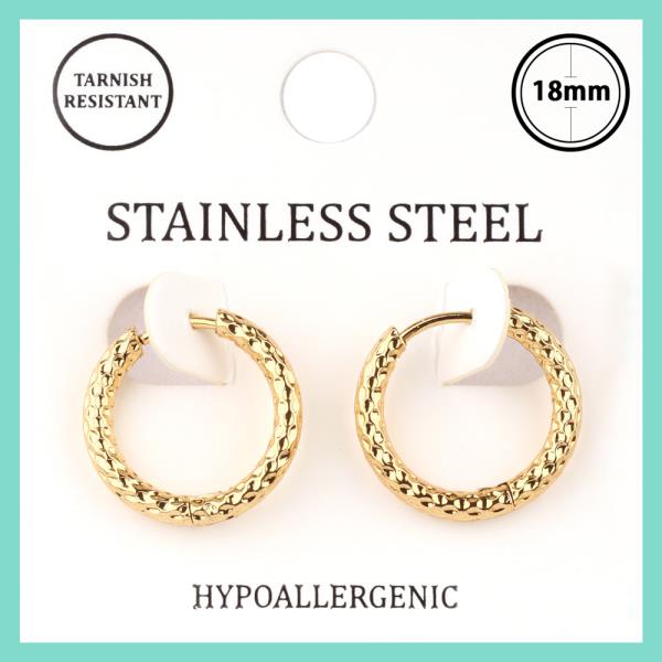 METAL STAINLESS STEEL TEXTURE HOOP HUGGIE EARRING