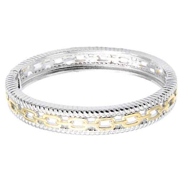 14K GOLD PLATED 2-TONES HINGED BANGLES BRACELET