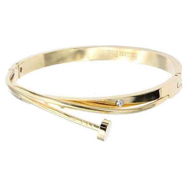 GOLD PLATED NAIL STAINLESS STEEL HINGED BANGLE BRACELET