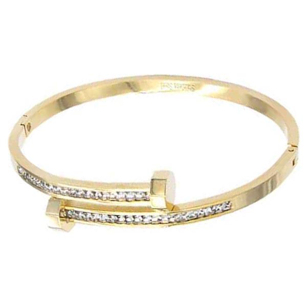 GOLD PLATED RHINESTONE STAINLESS STEEL HINGED BANGLE BRACELET