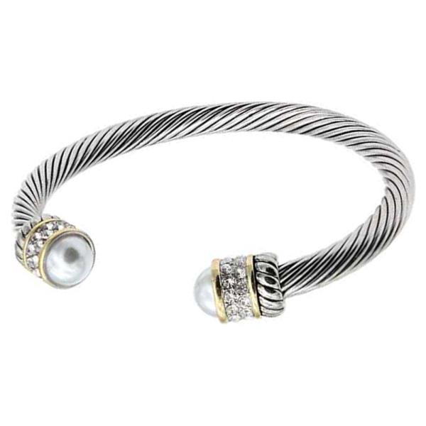 TWO TONE WITH PEARL CABLE CUFF BRACELET