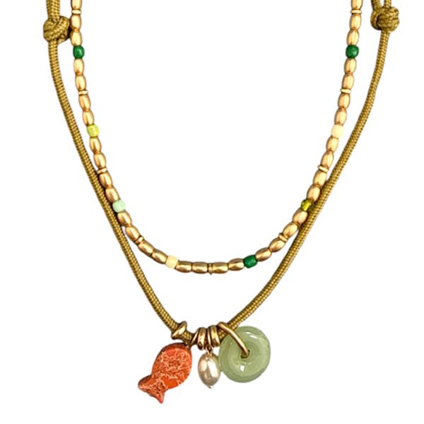 LAYERED MULTI STRAND FISH CHARM NECKLACE