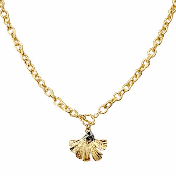 METAL GINKGO LEAF PENDANT NECKLACE