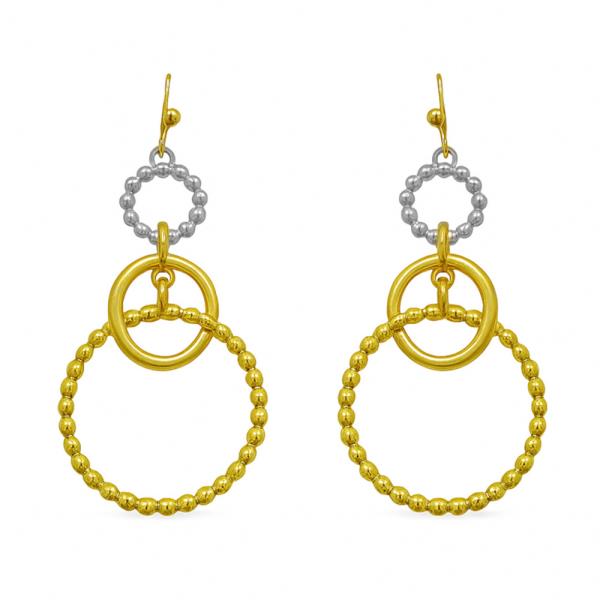 TWO TONE METAL LINK RING DROP DANGLE EARRING