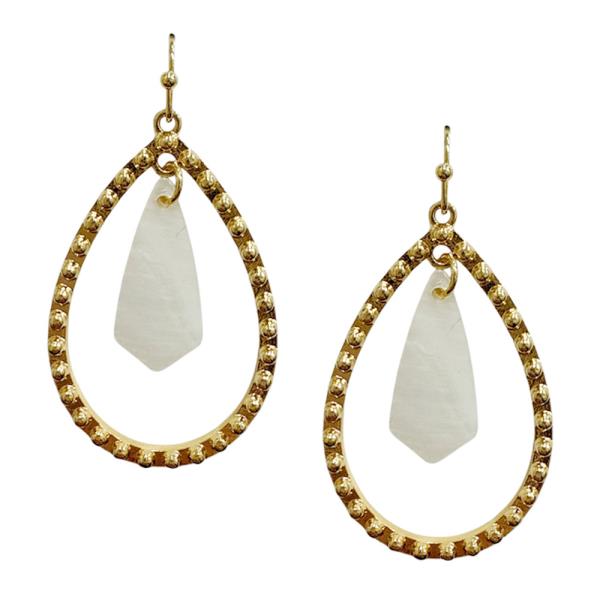 TEXTURED METAL TEARDROP FRAME DANGLE EARRING