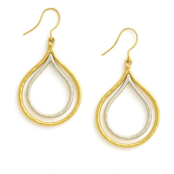 TWO TONE METAL TEARDROP OUTLINE DANGLE EARRING