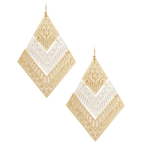 TEXTURED METAL GEOMETRIC SHAPE DANGLE EARRING