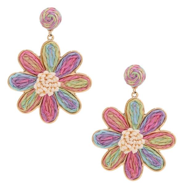 RAFFIA FLOWER DANGLE EARRING