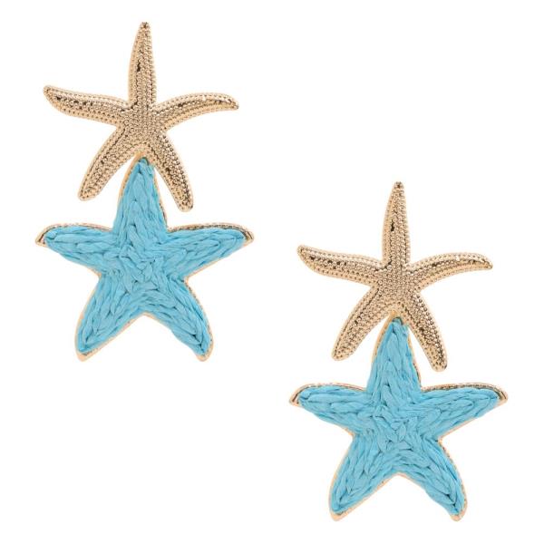 DOUBLE STARFISH RAFFIA METAL DANGLE EARRING
