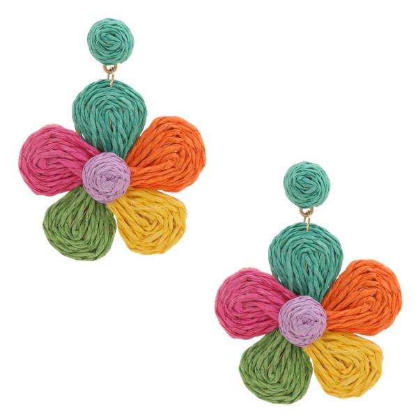 RAFFIA FLOWER DANGLE EARRING