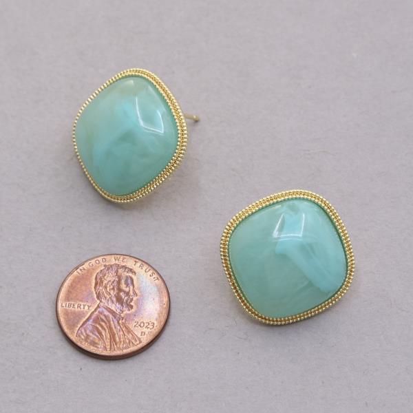 SQUARE STONE POST EARRING