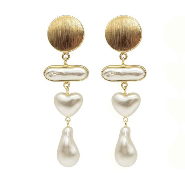 METAL SPHERE LINK PEARL DANGLE EARRING