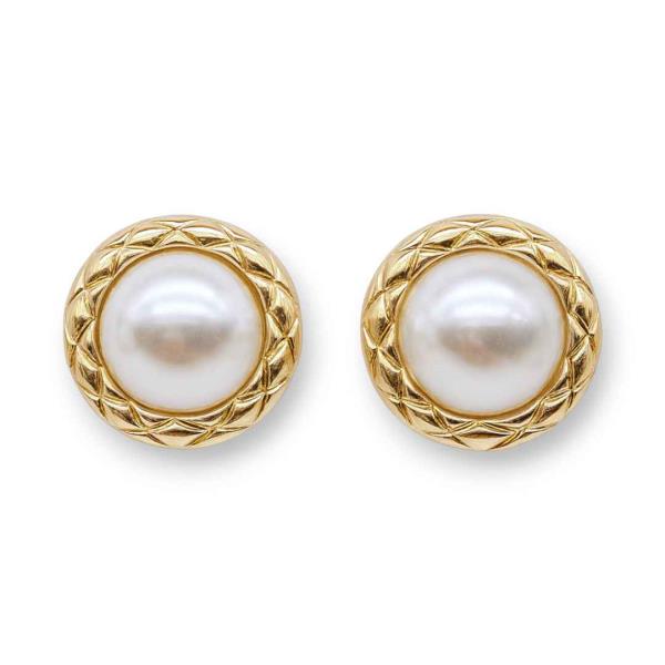 METAL PEARL FRAME STUD EARRING