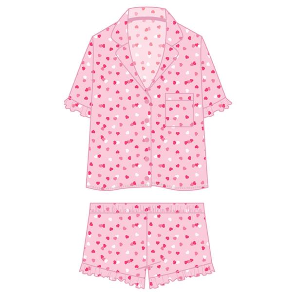 NOTCH COLLAR SHORT SET W/ CHEST POCKET & RUFFLE