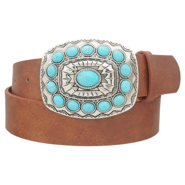 SW RECTANGLE CAB CONCHO WASHED PU STRAP BELT
