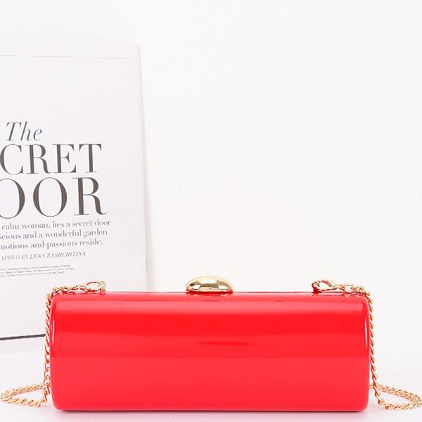 PATENT FAUX LEATHER BARREL CLUTCH BAG