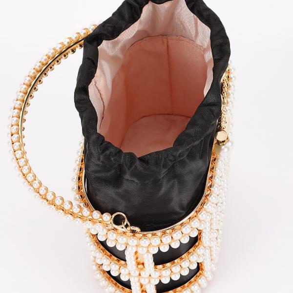 PEARL EMBELLISHED CAGE BUCKET BAG
