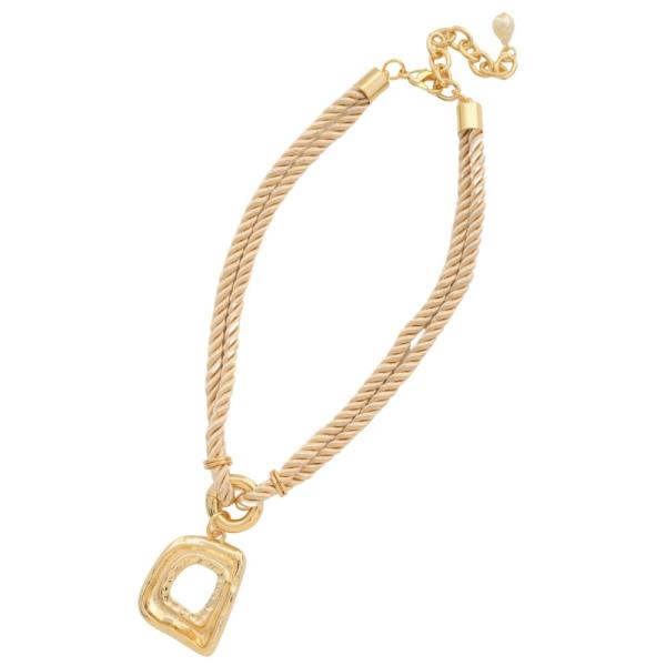 SODAJO SQUARE PENDANT ROPE LAYERED GOLD DIPPED NECKLACE