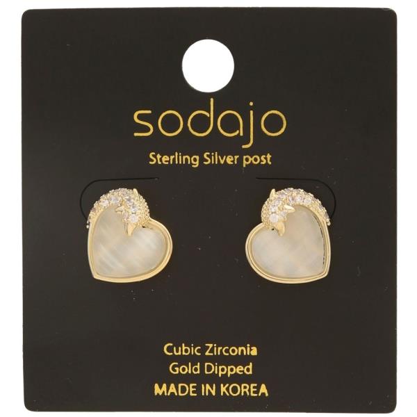SODAJO HEART SHAPE CZ GOLD DIPPED STUD EARRING