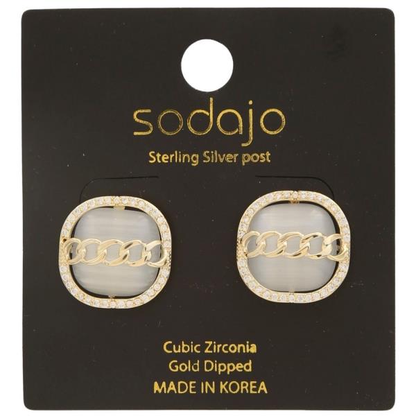 SODAJO CURB LINK STONE CZ GOLD DIPPED STUD EARRING