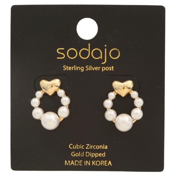 SODAJO PEARL BEAD HEART SHAPE GOLD DIPPED EARRING