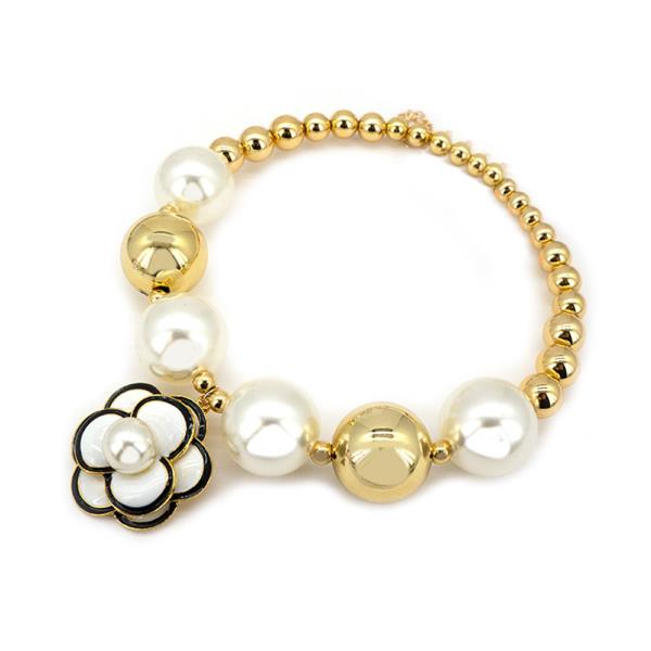 METAL FLOWER PEARL NECKLACE