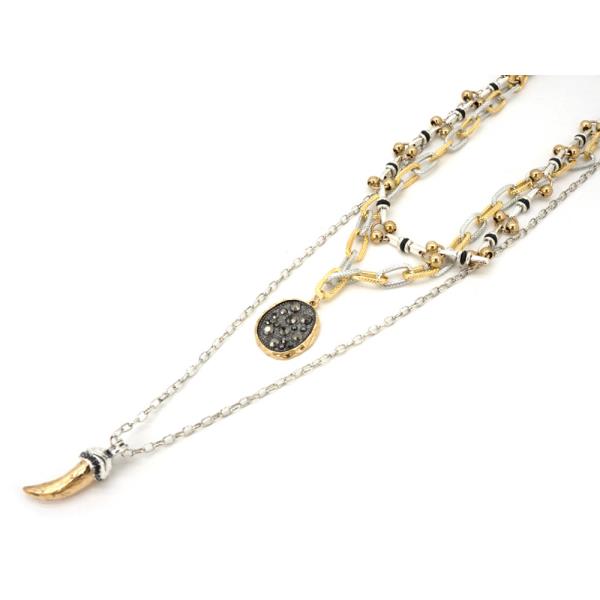 METAL HORN COIN PENDANT CHAIN NECKLACE