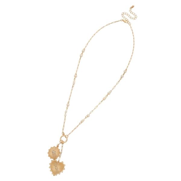 HEART SHAPE ROUND METAL TEXTURED CHARM NECKLACE