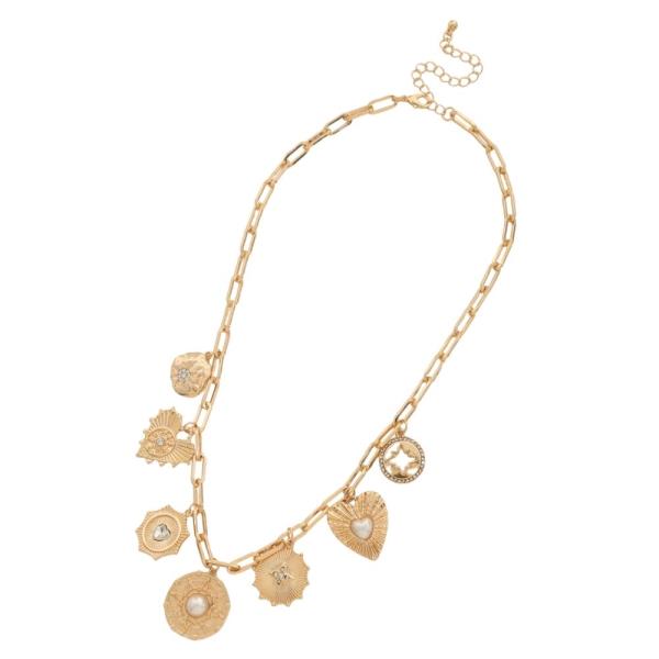 MULTI CHARM PEARL BEAD NECKLACE