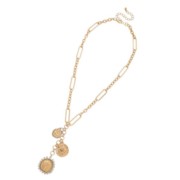 TWO TONE MULTI CHARM METAL NECKLACE