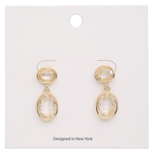 OVAL ROUND CRYSTAL LINK DANGLE EARRING
