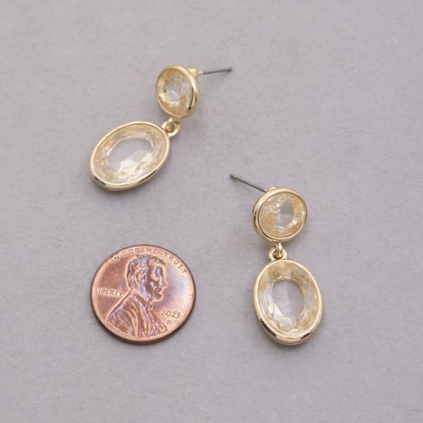 OVAL ROUND CRYSTAL LINK DANGLE EARRING