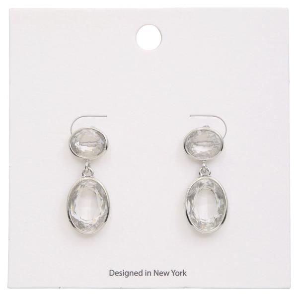 OVAL ROUND CRYSTAL LINK DANGLE EARRING