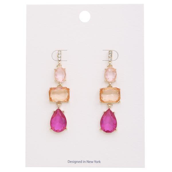 CRYSTAL TEARDROP RECTANGLE LINK DANGLE EARRING