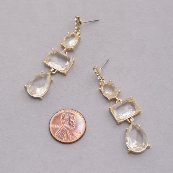 CRYSTAL TEARDROP RECTANGLE LINK DANGLE EARRING