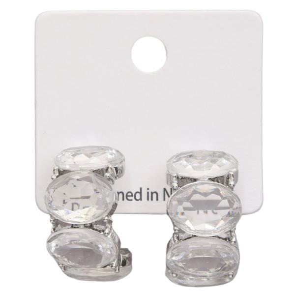 OVAL CRYSTAL OPEN HOOP EARRING