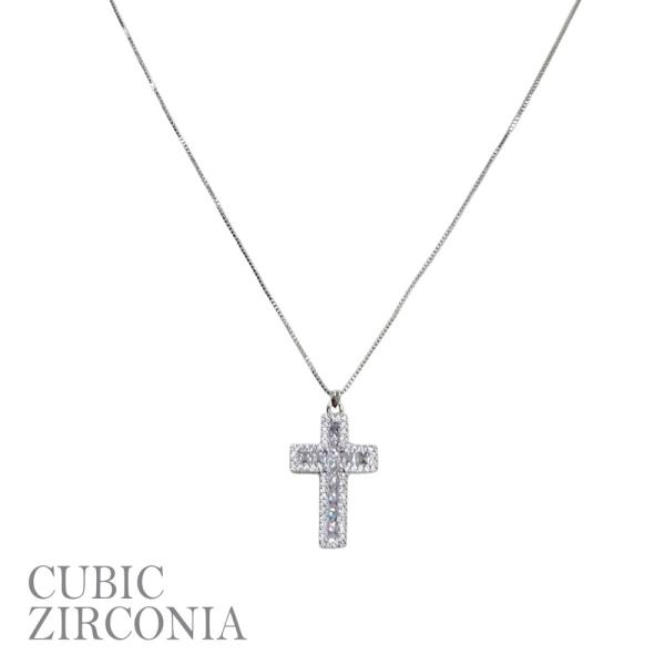 CUBIC ZIRCONIA STONE CROSS PENDANT NECKLACE
