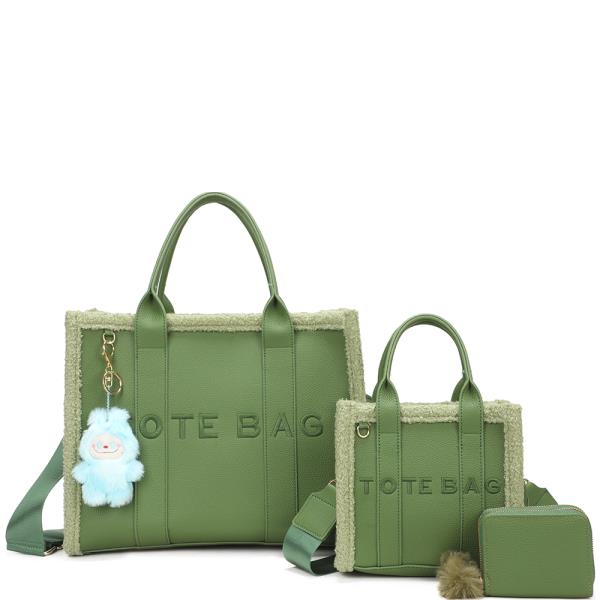 3IN1 FASHION HANDLE SATCHEL W MATCHING BAG AND WALLET SET