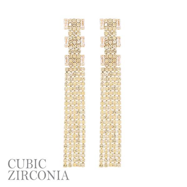 CUBIC ZIRCONIA RHINESTONE BAGUETTE TASSEL EARRING