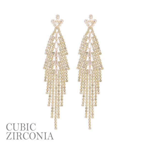 CUBIC ZIRCONIA RHINESTONE TASSEL EARRING