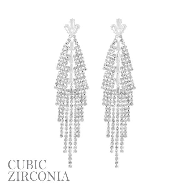 CUBIC ZIRCONIA RHINESTONE TASSEL EARRING