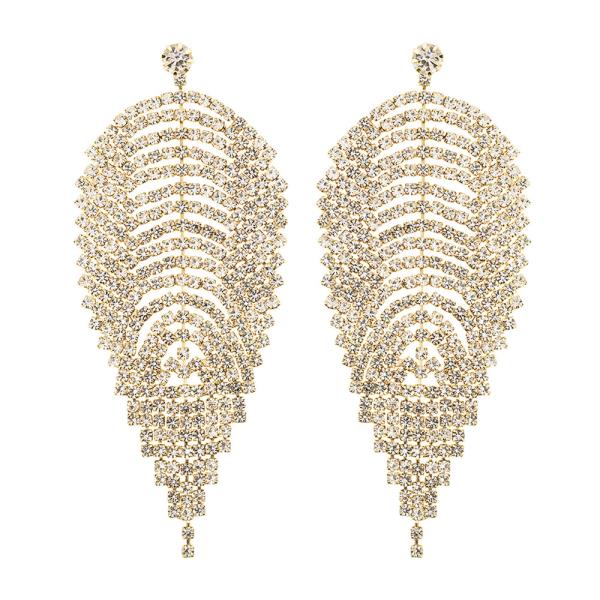 RHINESTONE TASSEL DROP LEAF EARRINGS