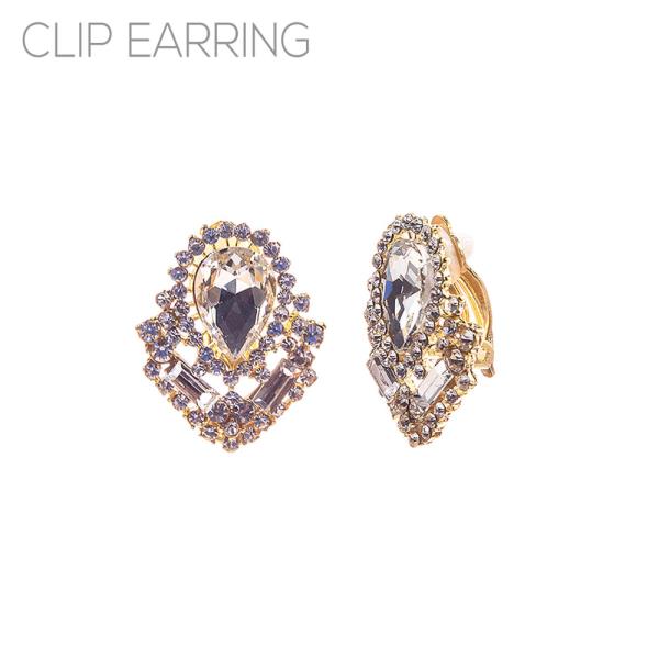 RHINESTONE TEARDROP BAGUETTE CLIP EARRING