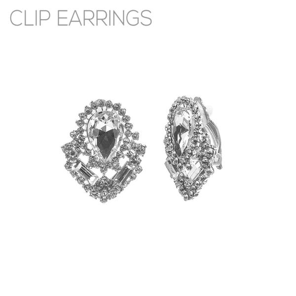 RHINESTONE TEARDROP BAGUETTE CLIP EARRING
