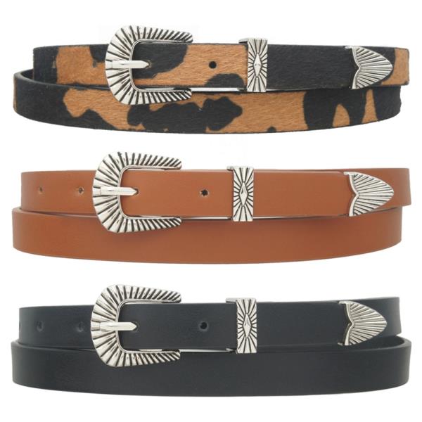 RIBBED WESTERN COW SKINNY TRIO BELT