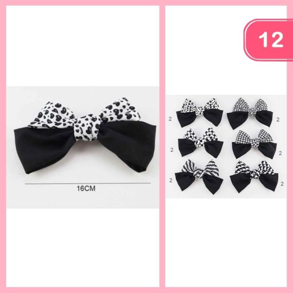 CUTE MIXED BLACK WHITE PATTERNED HAIR BOWS (12 UNITS)