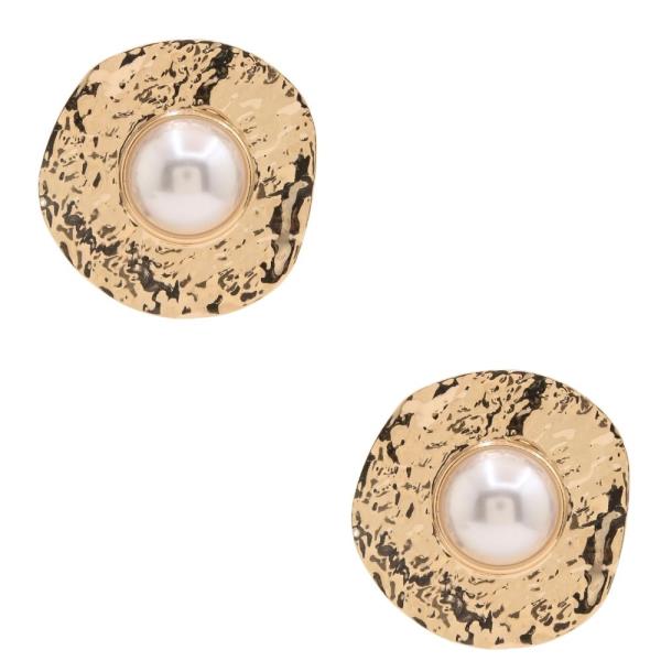 PEARL BEAD HAMMERED METAL ROUND EARRING