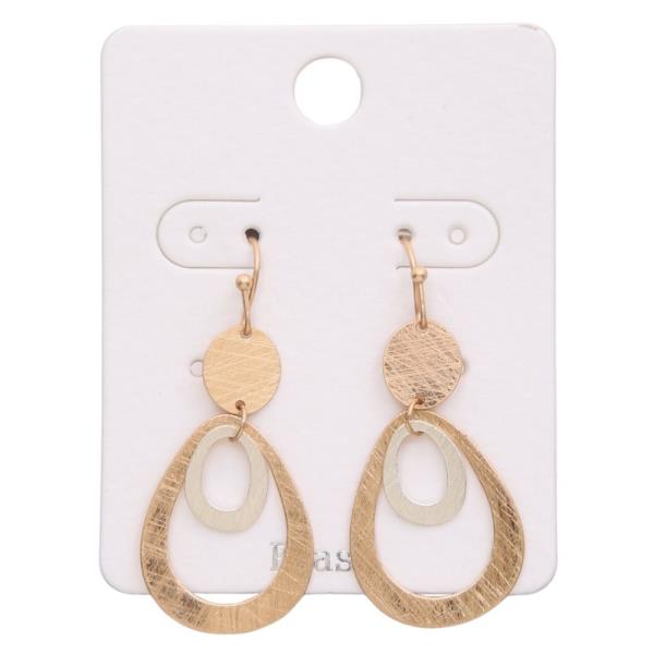 TWO TONE BRUSHED METAL GEO SHAPE DANGLE EARRING