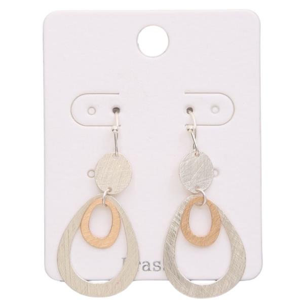 TWO TONE BRUSHED METAL GEO SHAPE DANGLE EARRING
