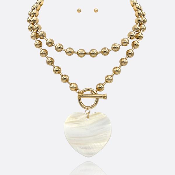 HEART MOP PENDANT WITH TOGGLE NECKLACE